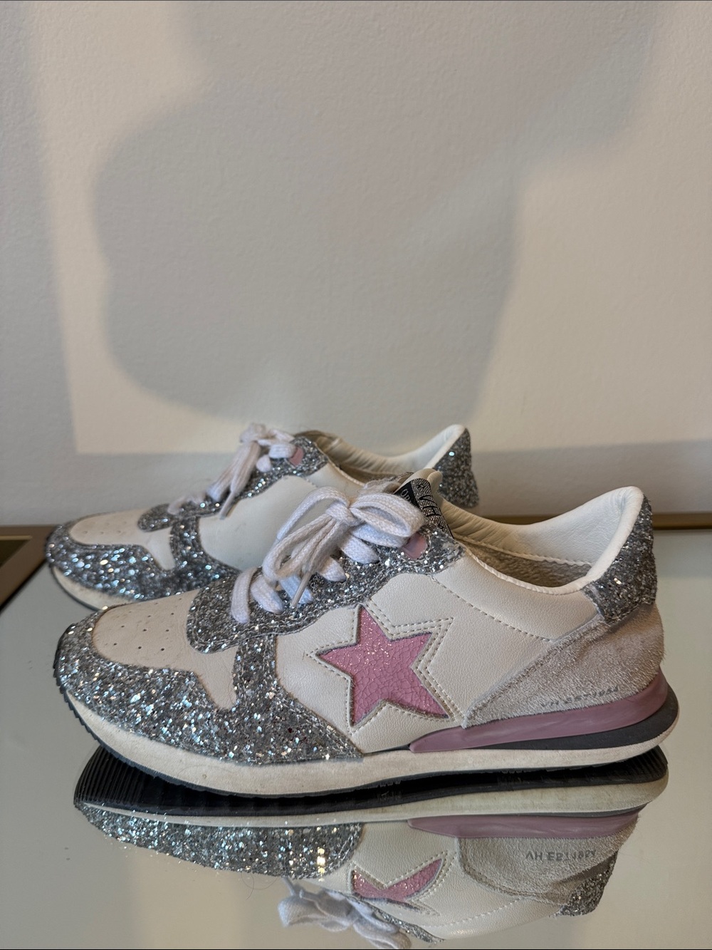 Vintage Havana White and Pink Glitter Star Sneakers